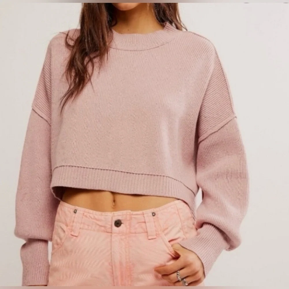 FREE PEOPLE - Easy Street Crop Pullover Sweater in Lost Petal Size XS - Picture 2 of 9